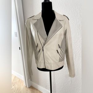 Apt. 9 vegan leather moto jacket grey and cream